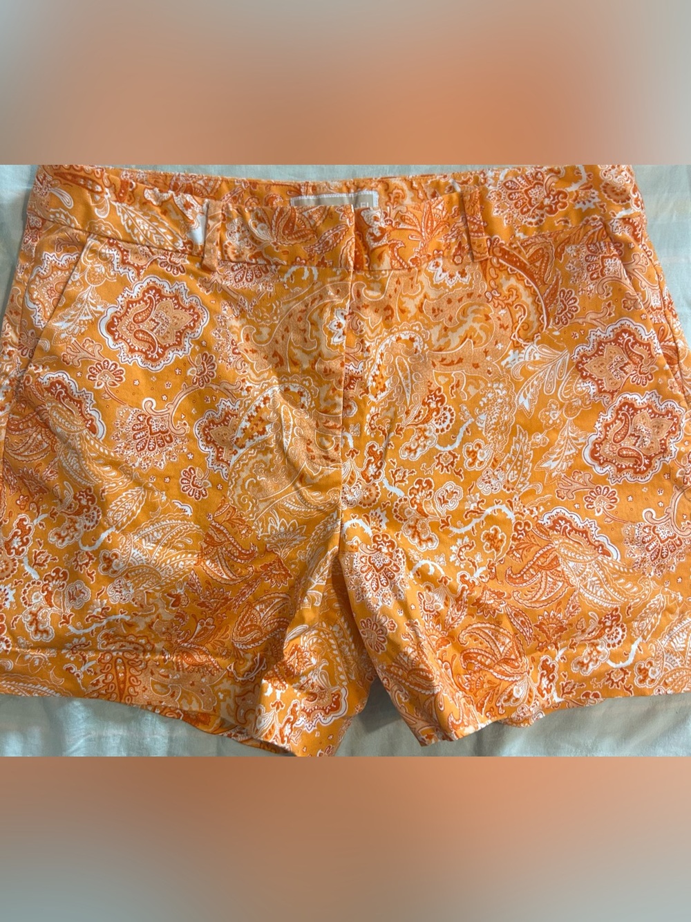 Michael Kors Orange and White Paisley Shorts 5” inseam NWOT 10